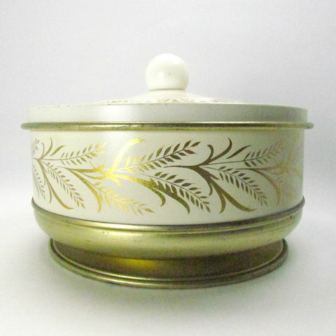 Guildcraft Vintage Metal Gold and Ivory Tin c 1950s - Attic and Barn Treasures