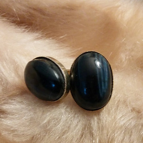 Dark Navy Blue Vintage Cat Eye Cufflinks - Attic and Barn Treasures