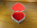 Pierced Metal Vintage Heart Shape Ring Box Red Velvet Lined - Attic and Barn Treasures