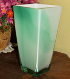 Vintage Green and White Cased Art Glass Vase Poland - Attic and Barn Treasures