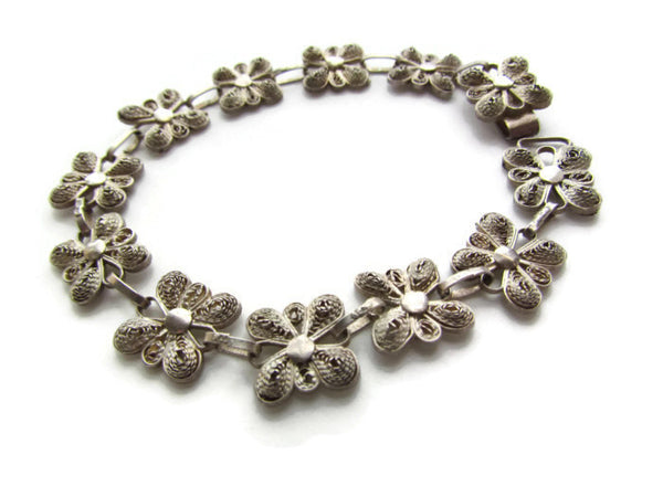 Vintage sale Sterling Silver Flower Link Bracelet