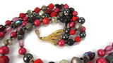 4 Strand Tara Necklace Black Pink Gray Red Bead Vintage - Attic and Barn Treasures