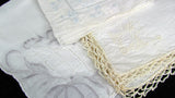 Vintage White Embroidery Pastel Accent Handkerchiefs - Attic and Barn Treasures