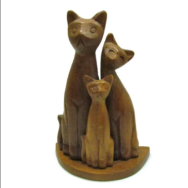 Vintage Wood Carving Siamese Cat Family – Attic and Barn Treasures