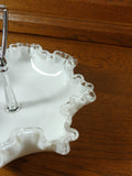Vintage Silver Crest Ruffle Edge Milk Glass Handled Tidbit Dish - Attic and Barn Treasures