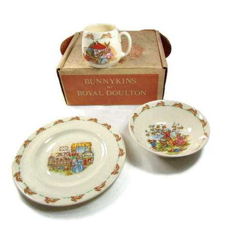 Vintage Bunnykins 3 Piece Dish Set by Royal Doulton - Attic and Barn Treasures