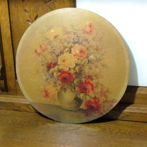 Vintage Round Rose in Vase Still Art M. DeCamp c. 1950 - Attic and Barn Treasures