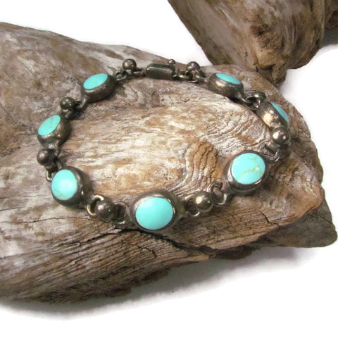 Vintage Sterling and Turquoise Link Bracelet - Attic and Barn Treasures