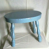 Light Blue Solid Wood Vintage Oval Top Stool - Attic and Barn Treasures