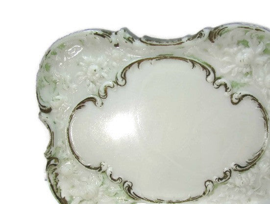 Vintage Opaque White and Gilt Vanity Dresser Tray Milk Glass - Attic and Barn Treasures