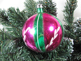 Vintage Pink and Green Glass Christmas Ornament made in Poland - Attic and Barn Treasures