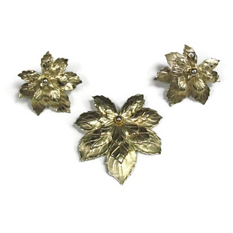 Vintage Sarah Coventry Maple Leaf Brooch and Earring Set Gold Tone 1950's - Attic and Barn Treasures