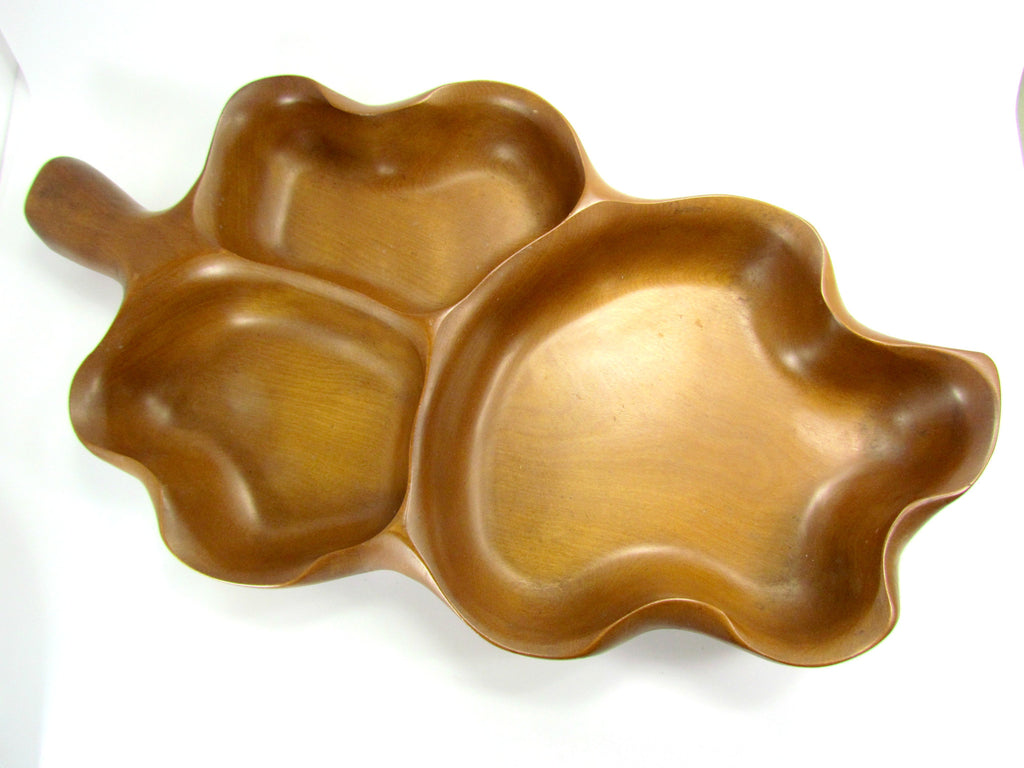 Mid Century Vintage Wood Leaf Shape Divided Serving Tray - Attic and Barn Treasures
