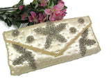 Vintage Beaded Satin Clutch Purse Ivory and Silver - Attic and Barn Treasures