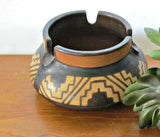 Vintage Pottery Bowl Ashtray Handpainted Ethnic Pueblo Design - Attic and Barn Treasures