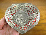 Pierced Metal Vintage Heart Shape Ring Box Red Velvet Lined - Attic and Barn Treasures