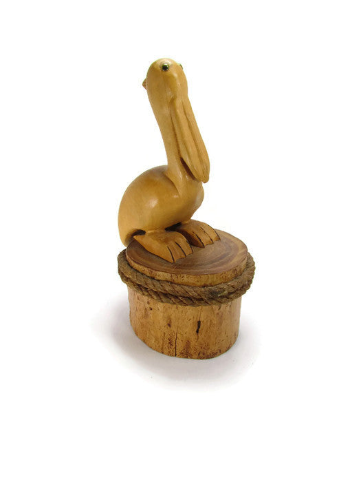 Artist Signed Hand Carved Pelican on a Wood Piling Vintage - Attic and Barn Treasures