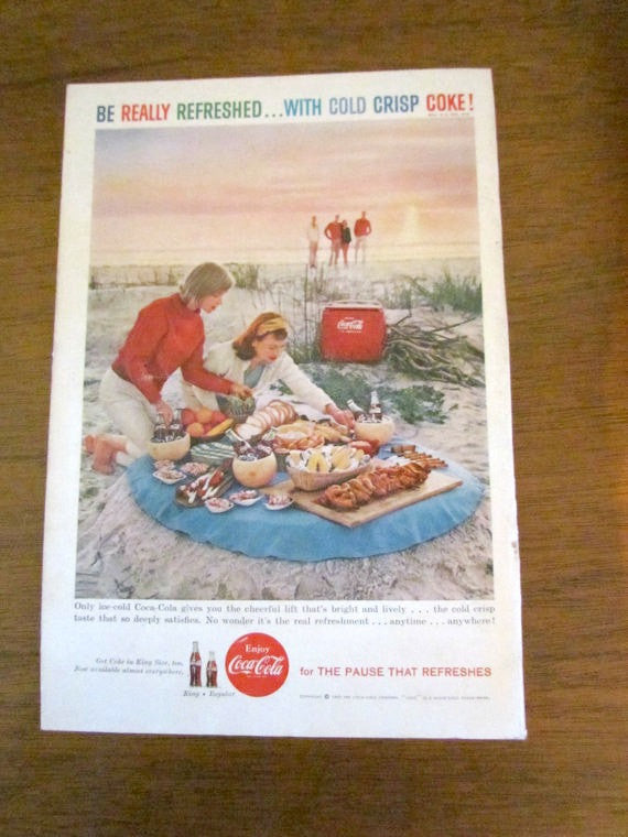 Vintage 1959 Coke Ad Beach Picnic Scene - Attic and Barn Treasures