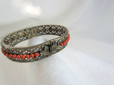 Vintage Hinged Filigree Brass and Coral Bead Bracelet - Attic and Barn Treasures