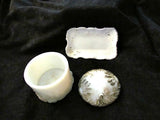 Vintage White Opaque Milk Glass Vanity Jar and Tray Set - Attic and Barn Treasures
