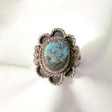 Turquoise and Silver Ring Rope Edge Double Shank Vintage size 6 - Attic and Barn Treasures