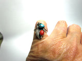 Turquoise and Coral Ring Marked W Sterling Vintage - Attic and Barn Treasures