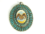 Vintage Petit Point Pendant with Hand Painted Eagle Cabochon Native American Design - Attic and Barn Treasures