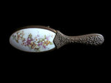 Antique Hair Brush with Bronze Handle and Hand Painted Porcelain Back - Attic and Barn Treasures