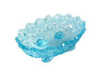 Vintage Blue Button and Daisy Oval Footed Bowl by Wright - Attic and Barn Treasures
