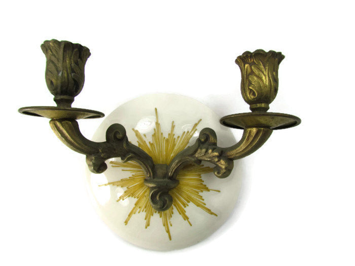 Vintage Porcelain and Brass Wall Sconce Candle Holder - Attic and Barn Treasures
