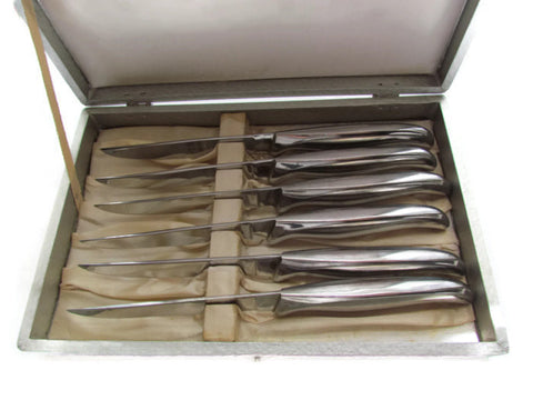 Mid Century Vintage Knife Set In Stainless Steel and Chrome With Case