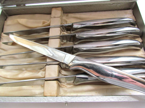 Mid Century Vintage Knife Set In Stainless Steel and Chrome With Case