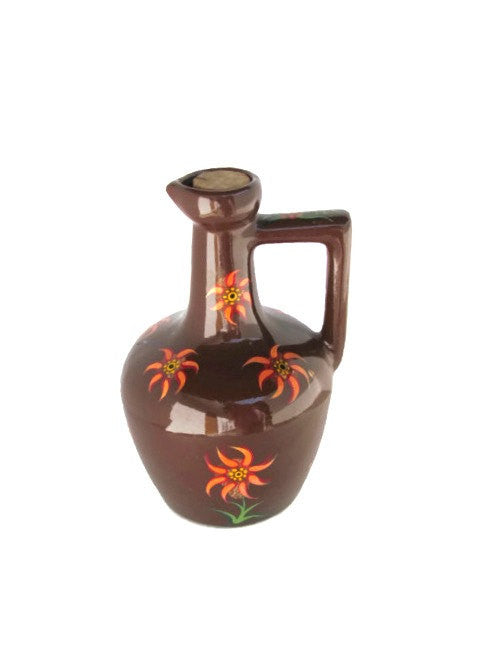 Vintage Glazed and Hand Painted Orange Sunflower Pottery Syrup Jug - Attic and Barn Treasures