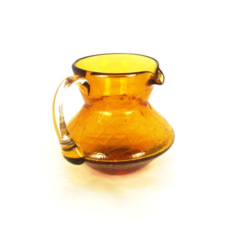 Vintage Amber Crackle Glass Miniature Pitcher Hand Blown - Attic and Barn Treasures