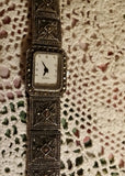 Vintage Silver Panel Link and Marcasite Watch - Attic and Barn Treasures