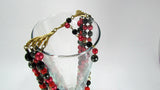 4 Strand Tara Necklace Black Pink Gray Red Bead Vintage - Attic and Barn Treasures