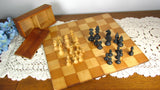 SOLD Vintage Wood Folding Chess Game Board with Chess Pieces - Attic and Barn Treasures