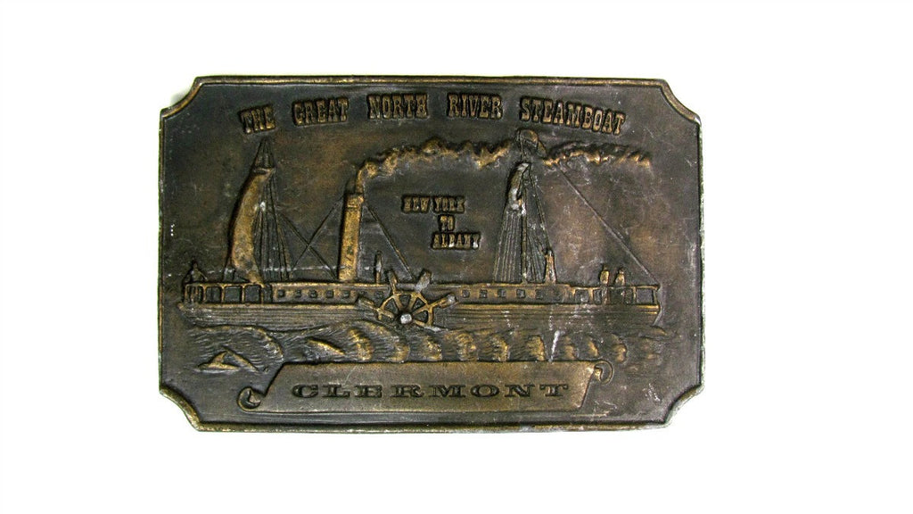 Clermont Steamboat Solid Brass Belt Buckle Vintage - Attic and Barn Treasures