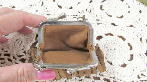 Antique Coin Purse Suede Coin Purse Brown Leather Coin 