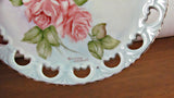 Hand Painted and Signed Vintage Pierced Edge Porcelain Plate Pink Roses - Attic and Barn Treasures