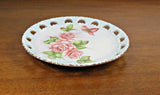 Hand Painted and Signed Vintage Pierced Edge Porcelain Plate Pink Roses - Attic and Barn Treasures