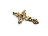 1970s Vintage Avon Gold Tone Cross Pendant with Simulated Ruby - Attic and Barn Treasures
