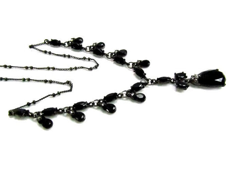 Vintage Faceted Black Glass and Rhinestone Fringe Necklace - Attic and Barn Treasures