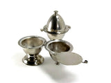 Two Antique Silver Plate Soft Boiled Egg Cups with Built In Topper Slicer - Attic and Barn Treasures