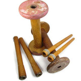 Six Wooden Antique Spools and Bobbins - Attic and Barn Treasures