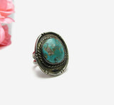 Old Pawn Silver and Turquoise Ring Size 8 - 1/2 - Attic and Barn Treasures