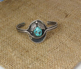 Vintage Sterling Silver and Turquoise Cuff Bracelet Native American Handmade - Attic and Barn Treasures