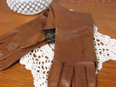 Vintage Brown Kid Leather Gloves Made in Italy - Attic and Barn Treasures