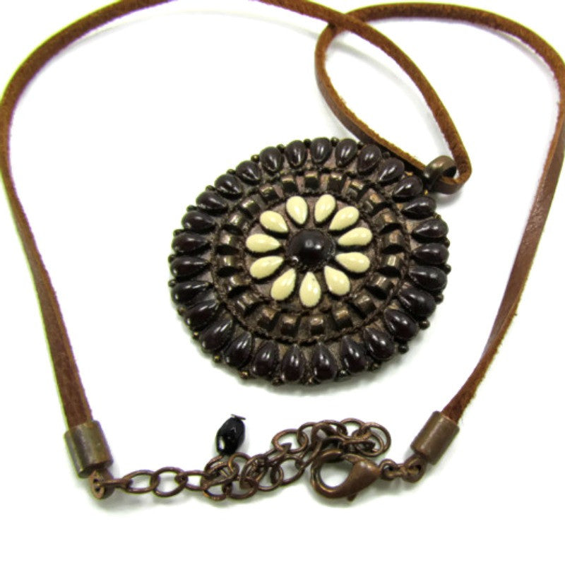 Leather and Copper Vintage Necklace Hippie Boho Gypsy - Attic and Barn Treasures