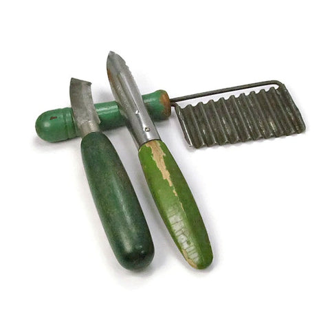 Vintage Green Handle Kitchen Gadgets for Cheese and Fruit - Attic and Barn Treasures